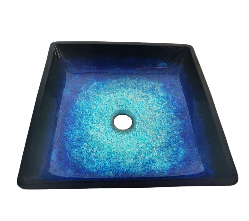 SG 128 RECTANGULAR BLUE GLASS VESSEL VANITY SINK Splendor Sinks